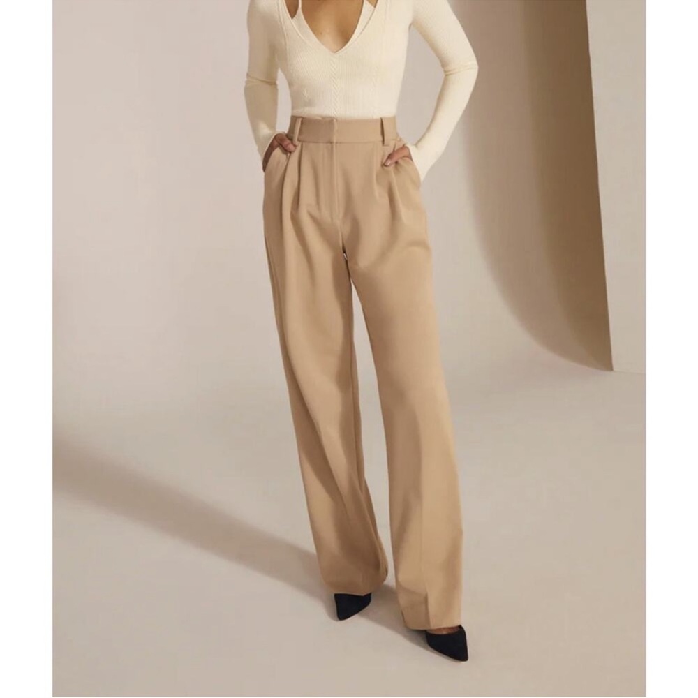 Favorite Daughter High-Waist Wide-Leg Trousers in Beige